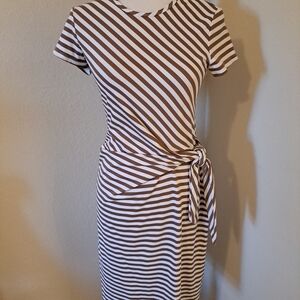 J. Mclaughlin Elora  Tie Dress in Mini Bangle Stripe Brown XS Catalina Cloth EUC